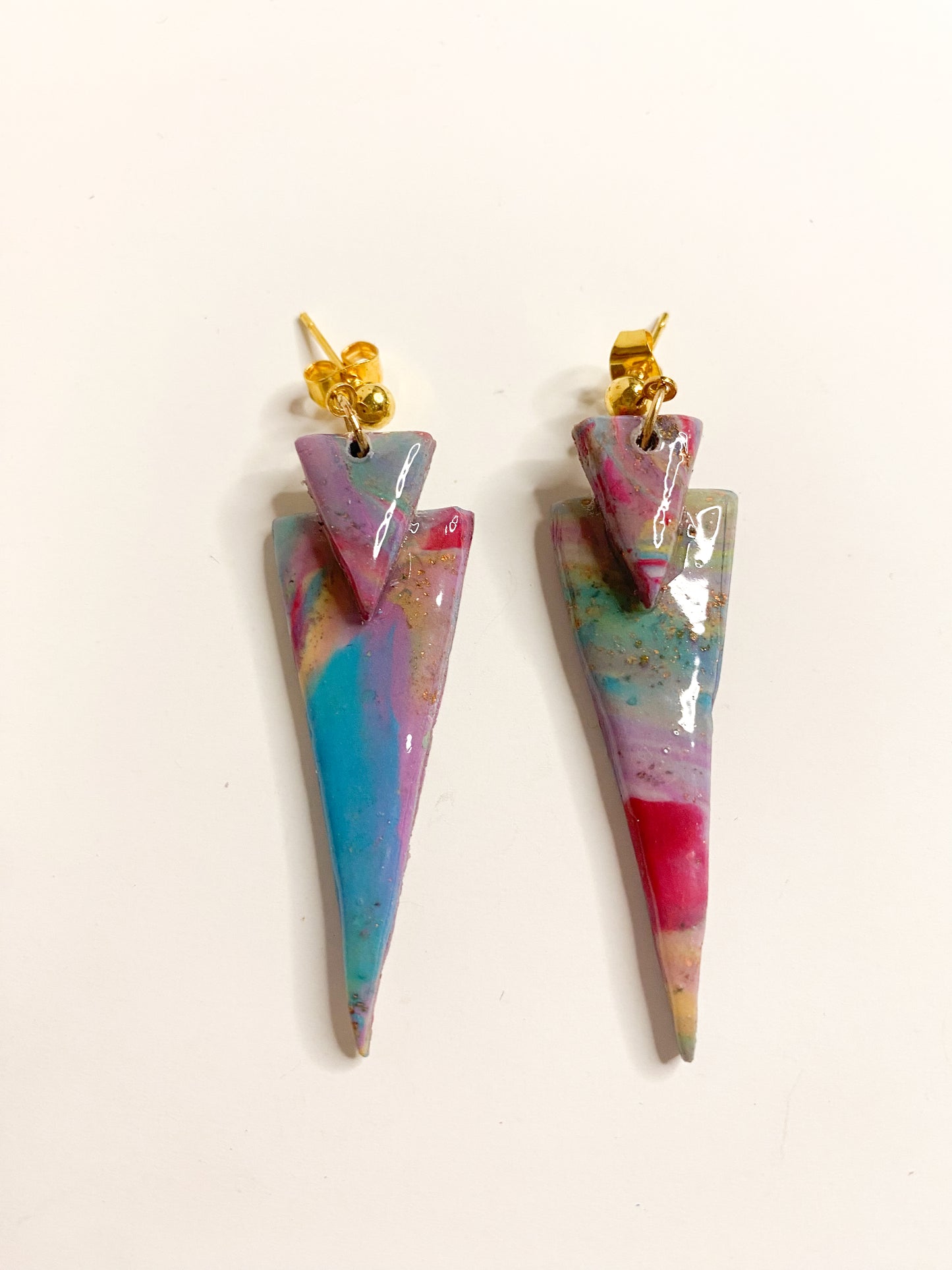 Pastel Multicolour Marble Triangle Spike Stud Earrings Clay