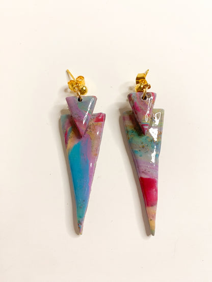 Pastel Multicolour Marble Triangle Spike Stud Earrings Clay - J & I Vision