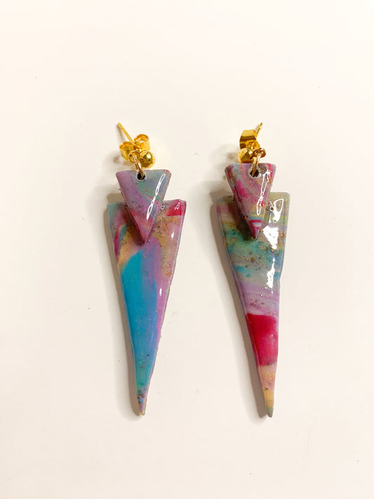 Pastel Multicolour Marble Triangle Spike Stud Earrings Clay
