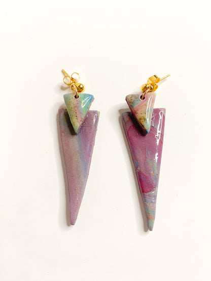 Lilac & Pink Marble Double Triangle Spike Stud Earrings - J & I Vision