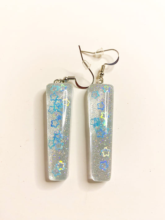 Holographic Star Glitter Rectangle Bar Drop Earrings