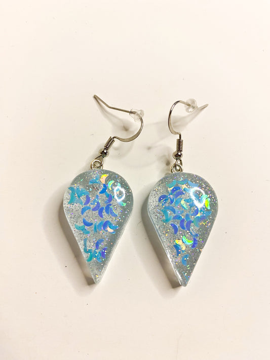 Iridescent Moon Glitter Teardrop Drop Earrings – Handmade Resin