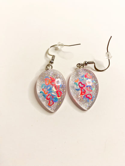 Heart & Moon Confetti Oval Teardrop Drop Earrings Resin - J & I Vision