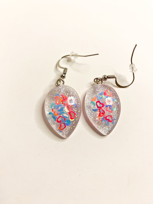 Heart & Moon Confetti Oval Teardrop Drop Earrings Resin
