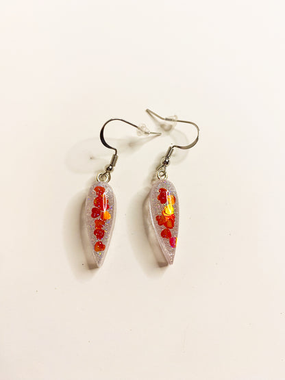 Fiery Heart Confetti Curved Spike Drop Earrings – Handmade Resin - J & I Vision