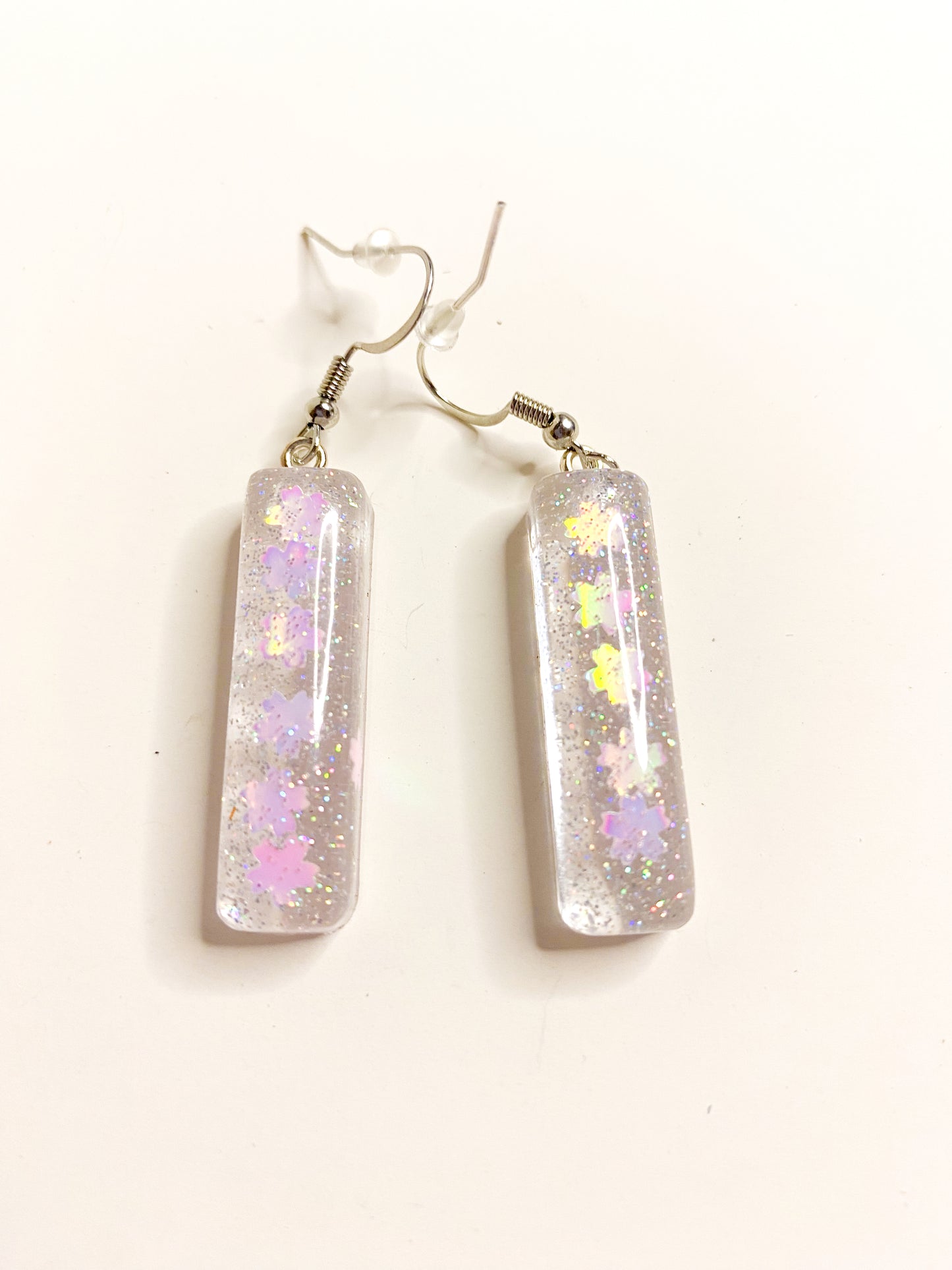 Iridescent Pastel Star Glitter Rectangle Bar Drop Earrings