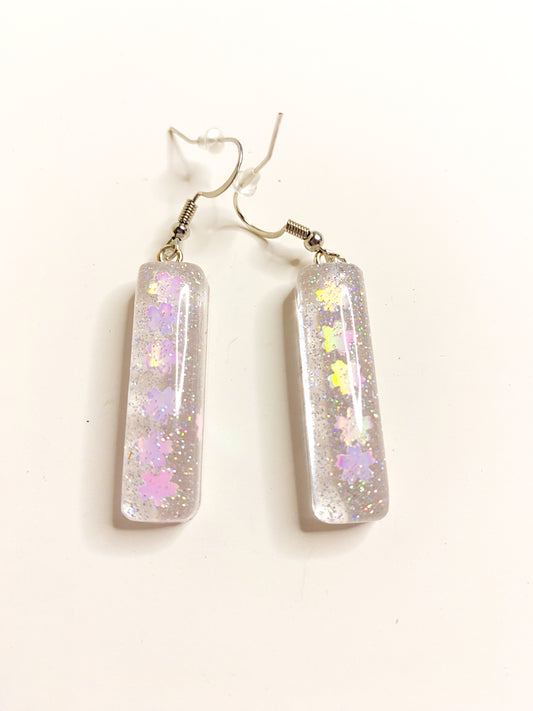 Iridescent Pastel Star Glitter Rectangle Bar Drop Earrings