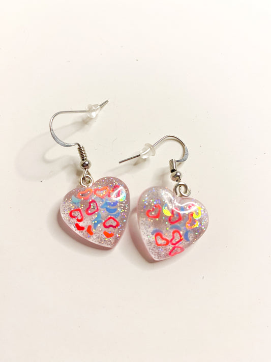 Blush Pink Multicolour Heart Confetti Small Drop Earrings