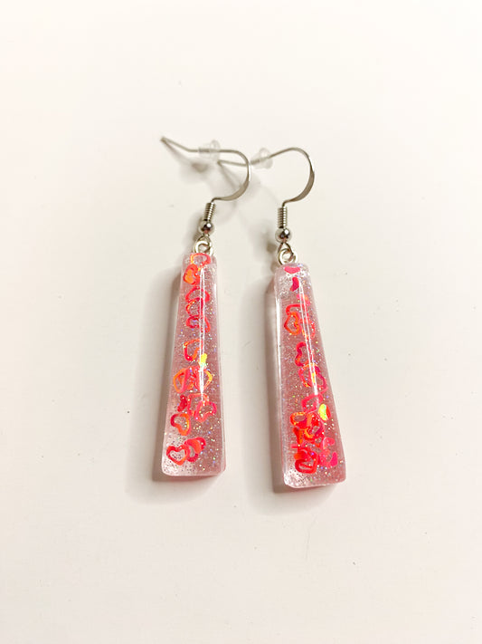 Neon Heart Glitter Rectangle Bar Drop Earrings – Handmade Resin