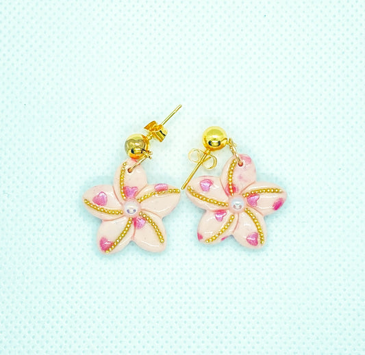 Pink Blossom Flower Dangle Earrings