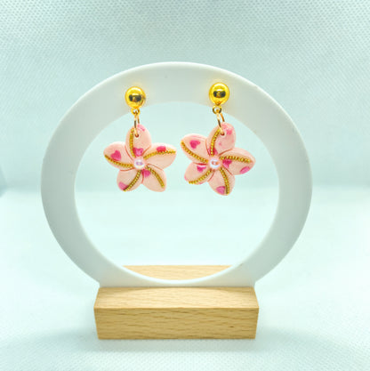 Pink Blossom Flower Dangle Earrings - J & I Vision