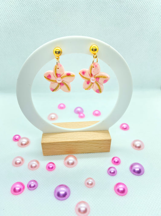 Pink Blossom Flower Dangle Earrings
