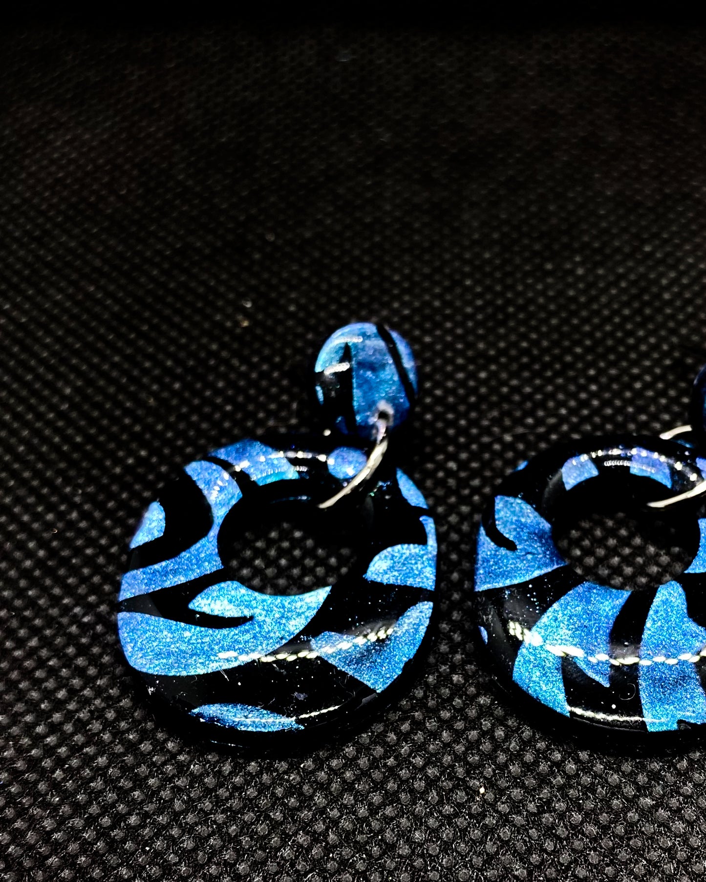Black & Blue Glitter Mosaic Open Oval Polymer Clay Earrings