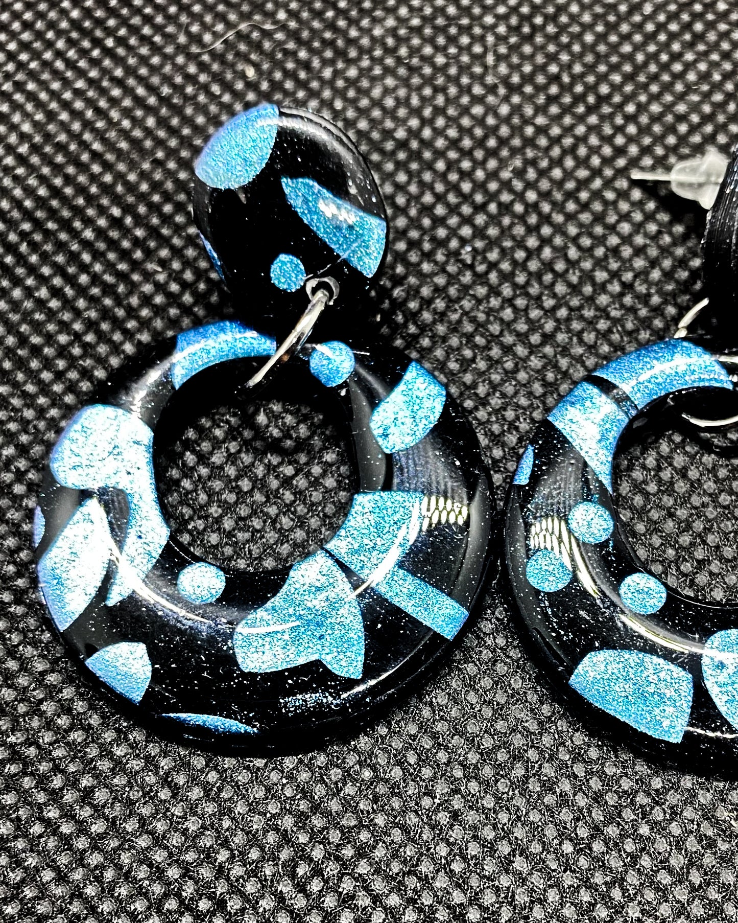Black & Blue Abstract Open Circle Polymer Clay Earrings