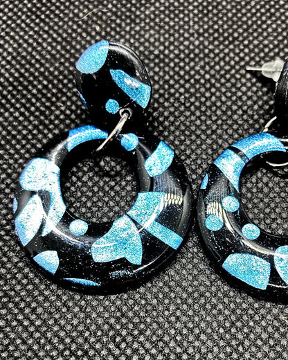 Black & Blue Abstract Open Circle Polymer Clay Earrings - J & I Vision
