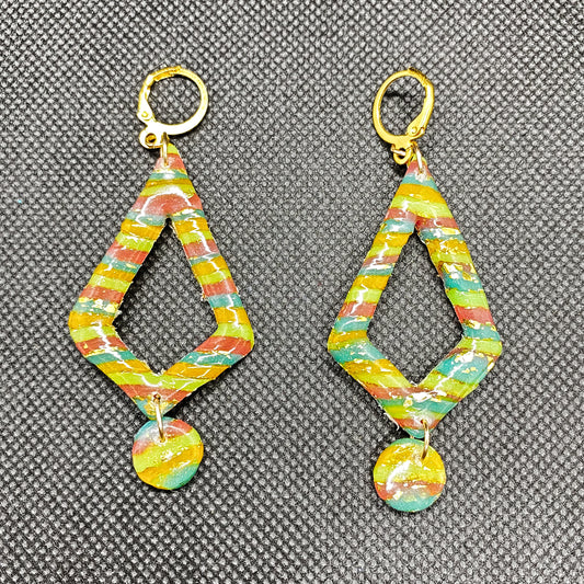 Rainbow Striped Open Diamond Polymer Clay Earrings