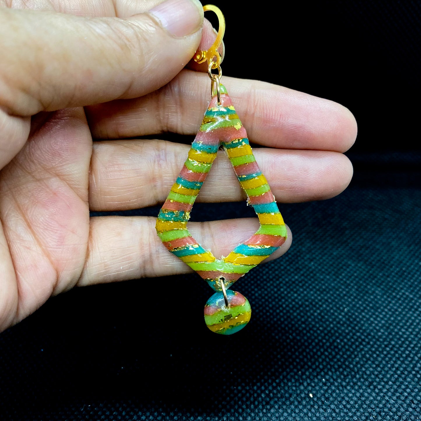 Rainbow Striped Open Diamond Polymer Clay Earrings