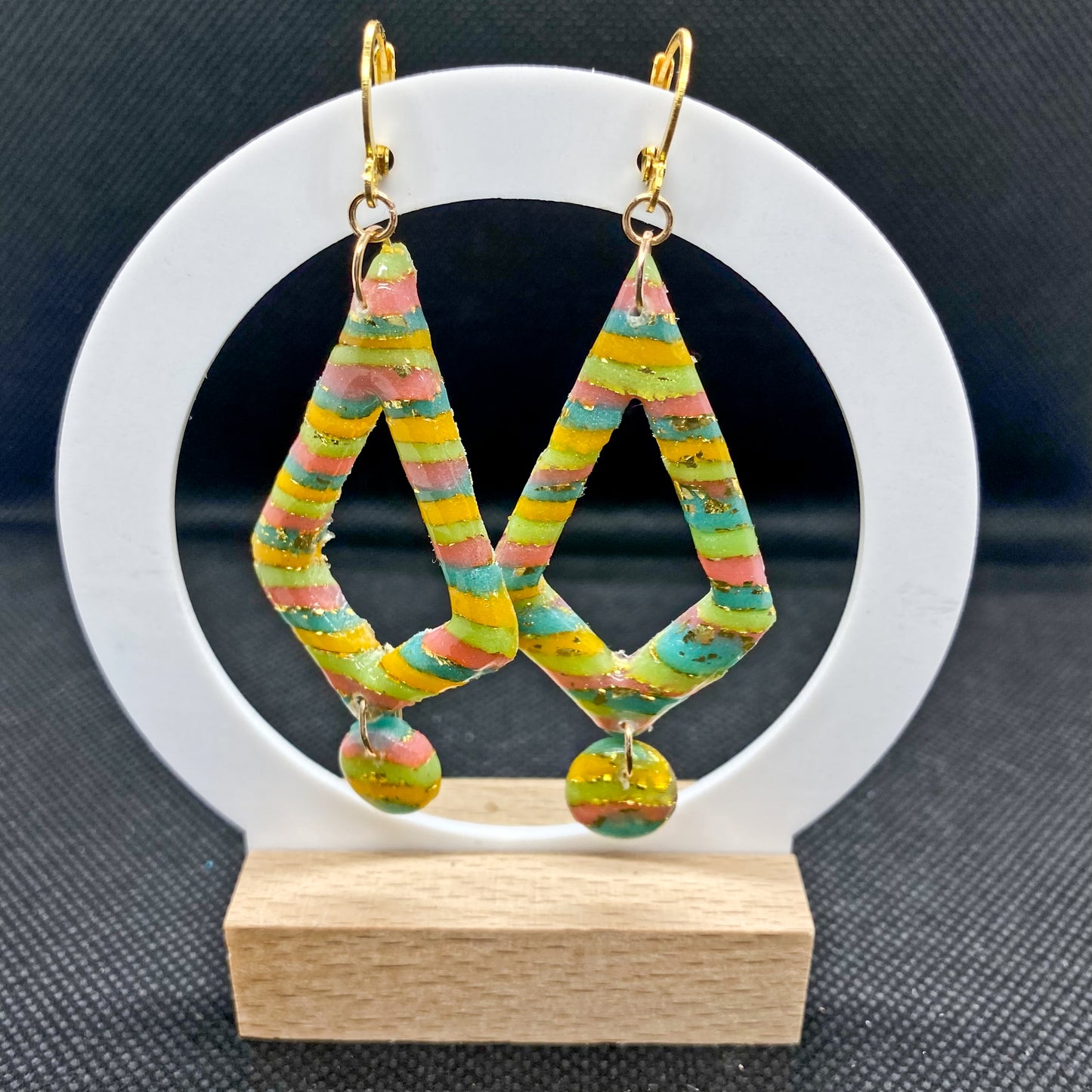 Rainbow Striped Open Diamond Polymer Clay Earrings