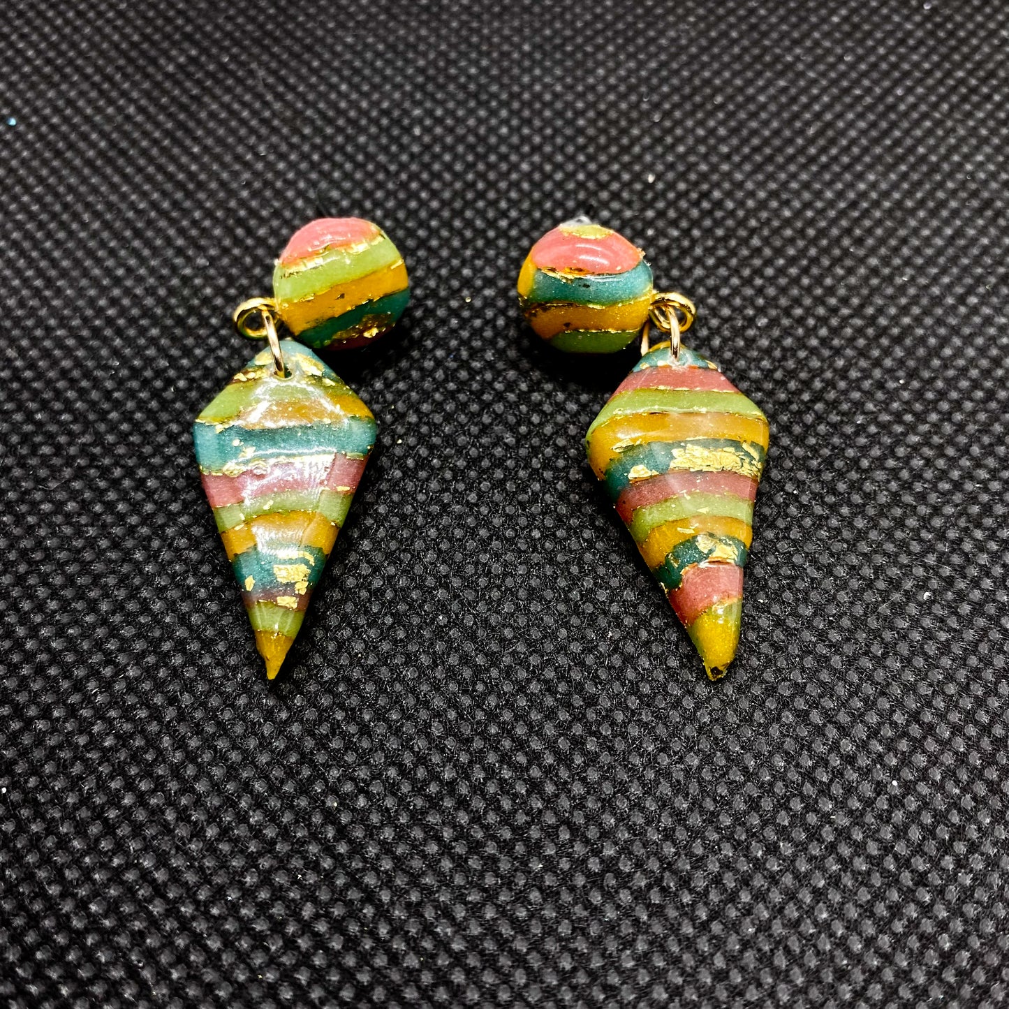 Rainbow Striped Cone Drop Polymer Clay Earrings