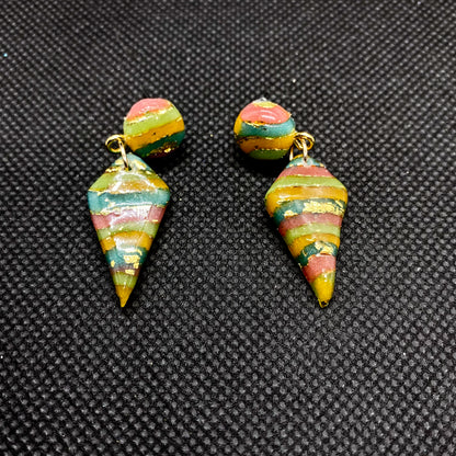 Rainbow Striped Cone Drop Polymer Clay Earrings - J & I Vision