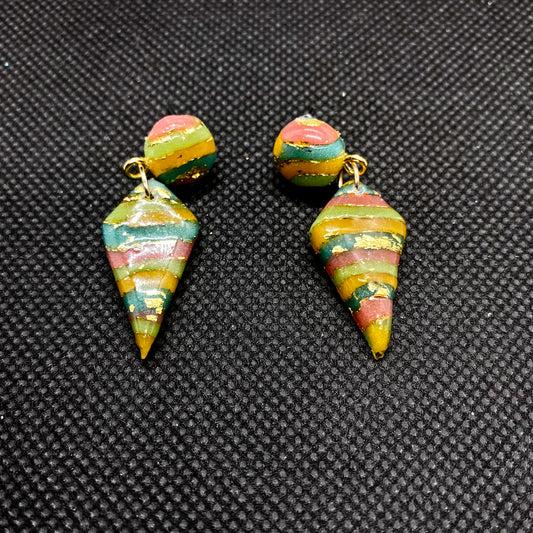 Rainbow Striped Cone Drop Polymer Clay Earrings