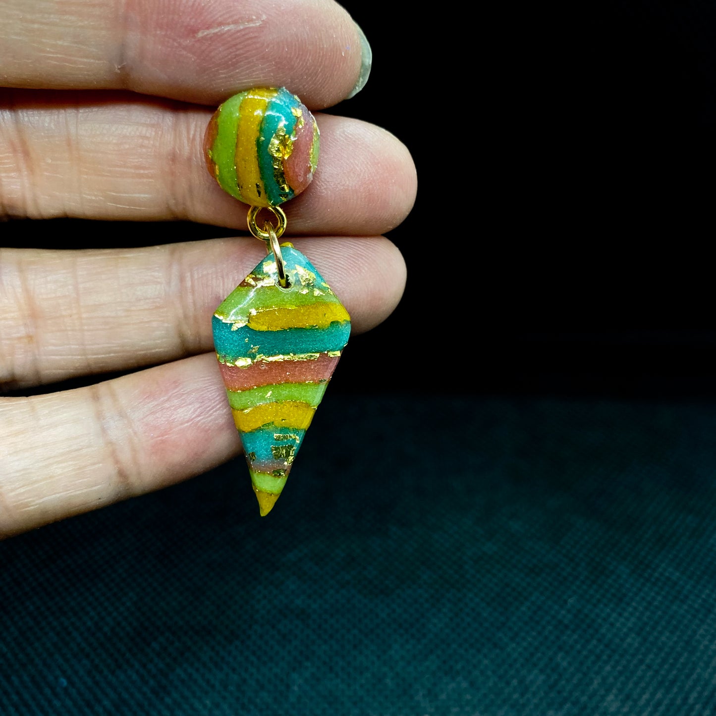 Rainbow Striped Cone Drop Polymer Clay Earrings