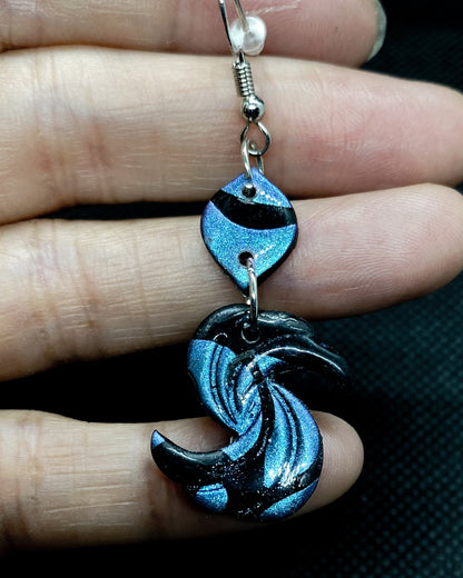 Blue & Black Swirl Drop Polymer Earrings - J & I Vision