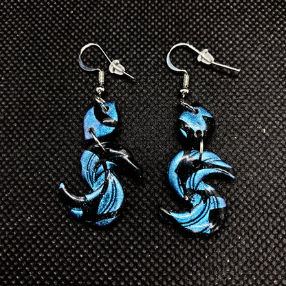Blue & Black Swirl Drop Polymer Earrings - J & I Vision