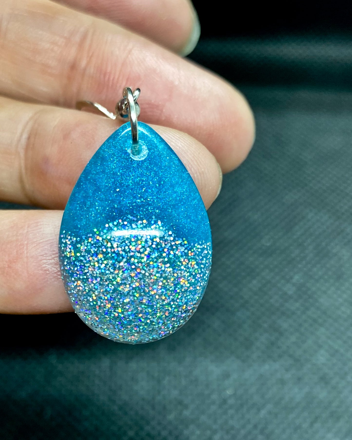 Teal Holographic Glitter Teardrop Resin Earrings