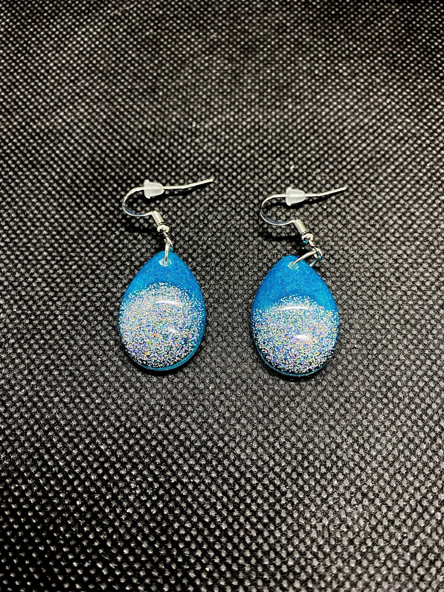Teal Holographic Glitter Teardrop Resin Earrings
