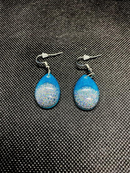 Teal Holographic Glitter Teardrop Resin Earrings - J & I Vision