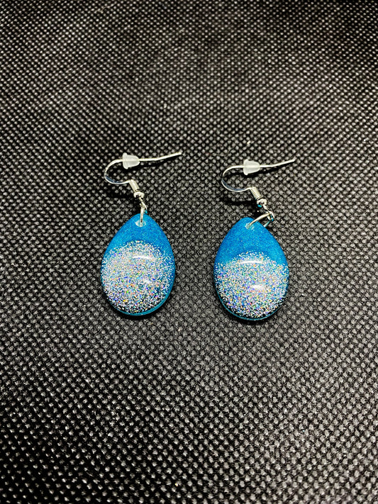 Teal Holographic Glitter Teardrop Resin Earrings