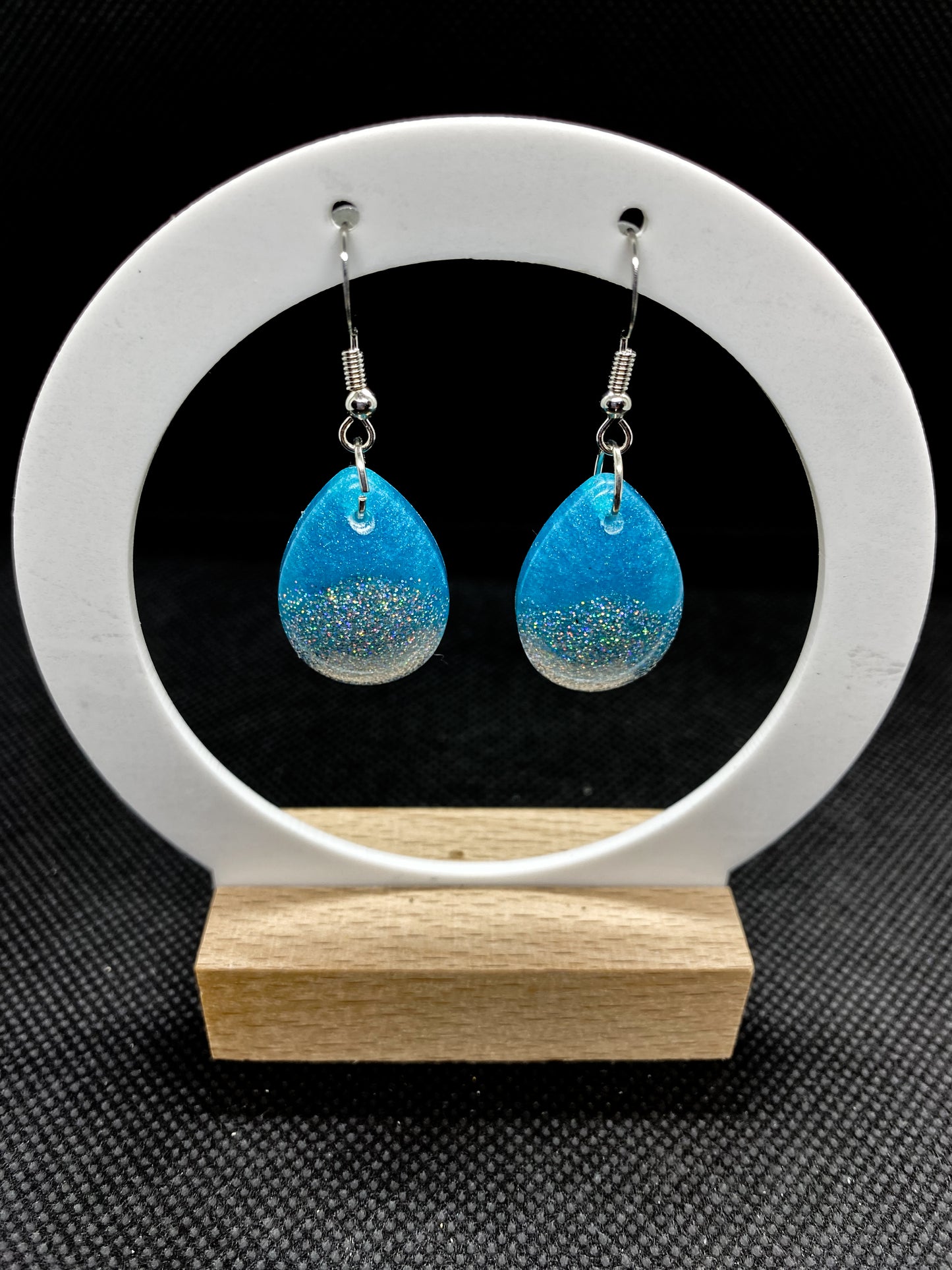Teal Holographic Glitter Teardrop Resin Earrings