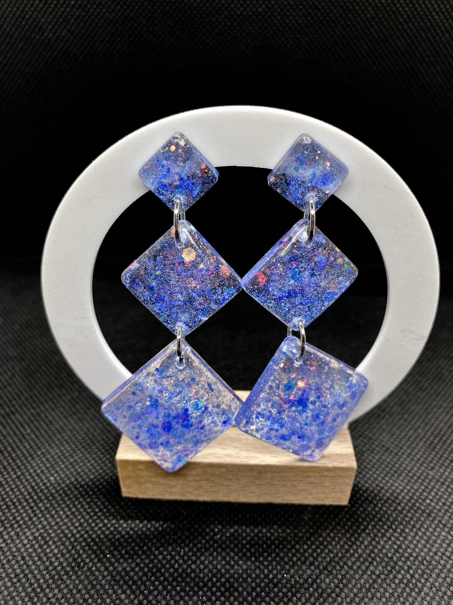 Blue Galaxy Glitter Triple Diamond Resin Earrings