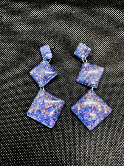 Blue Galaxy Glitter Triple Diamond Resin Earrings - J & I Vision