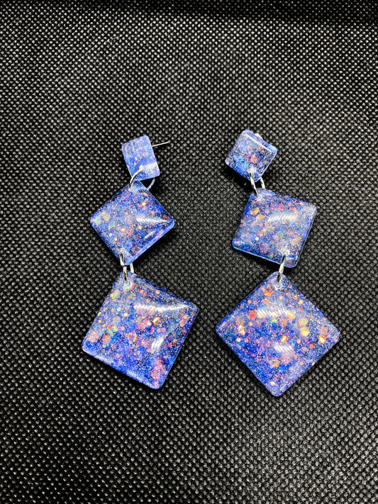 Blue Galaxy Glitter Triple Diamond Resin Earrings