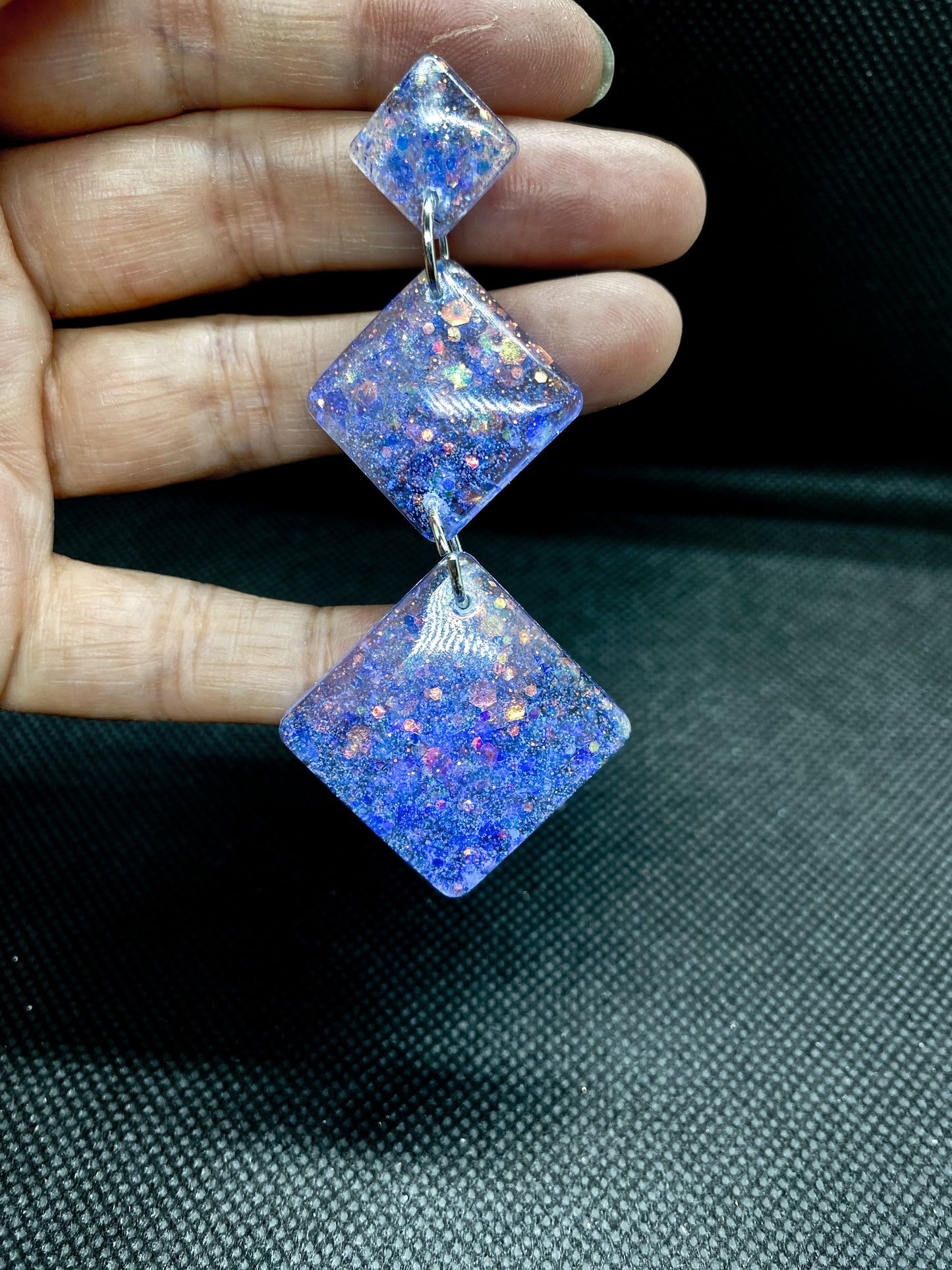 Blue Galaxy Glitter Triple Diamond Resin Earrings