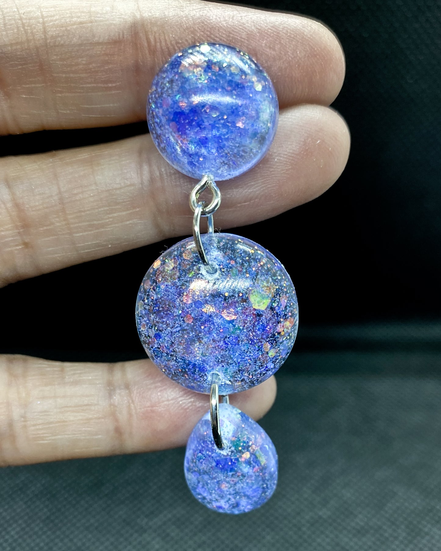 Blue Galaxy Glitter Triple Circle Resin Earrings