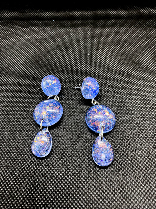 Blue Galaxy Glitter Triple Circle Resin Earrings