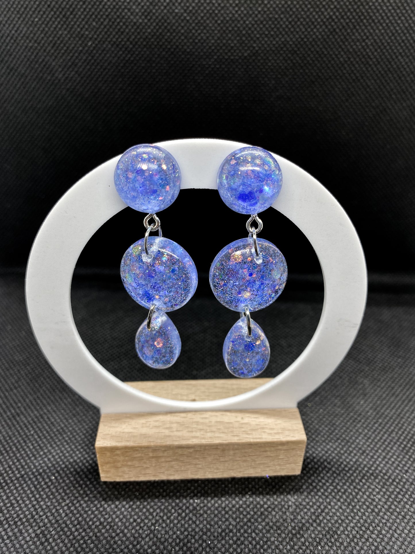 Blue Galaxy Glitter Triple Circle Resin Earrings