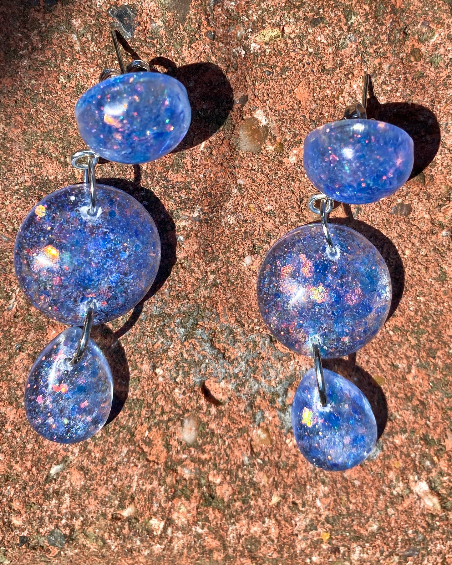 Blue Galaxy Glitter Triple Circle Resin Earrings