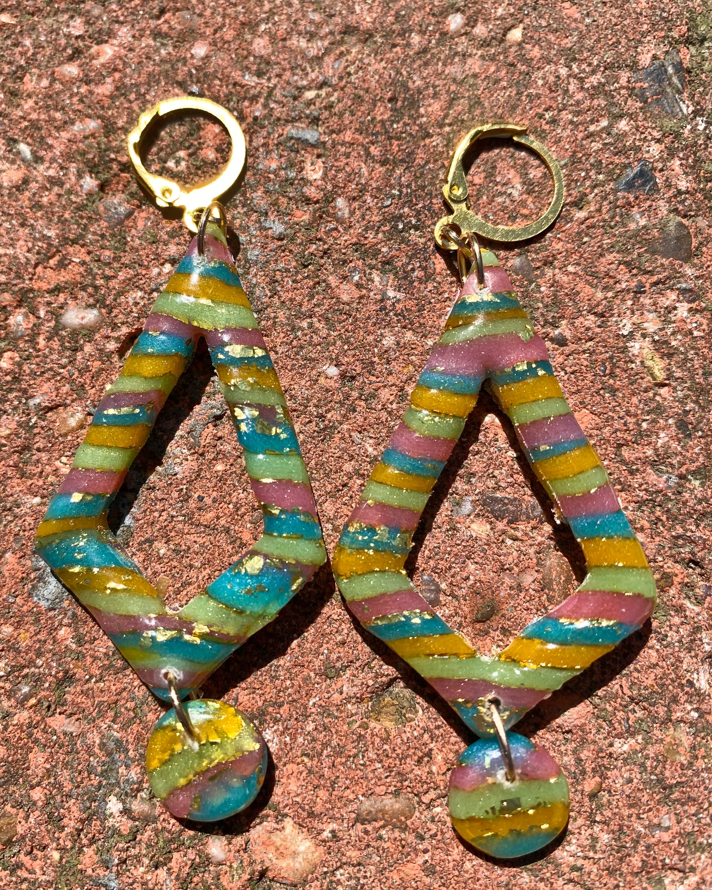 Rainbow Striped Open Diamond Polymer Clay Earrings