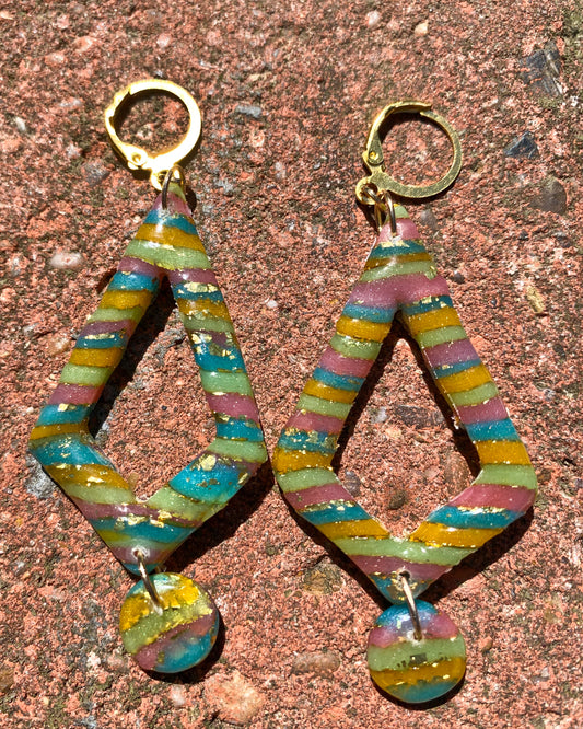 Rainbow Striped Open Diamond Polymer Clay Earrings
