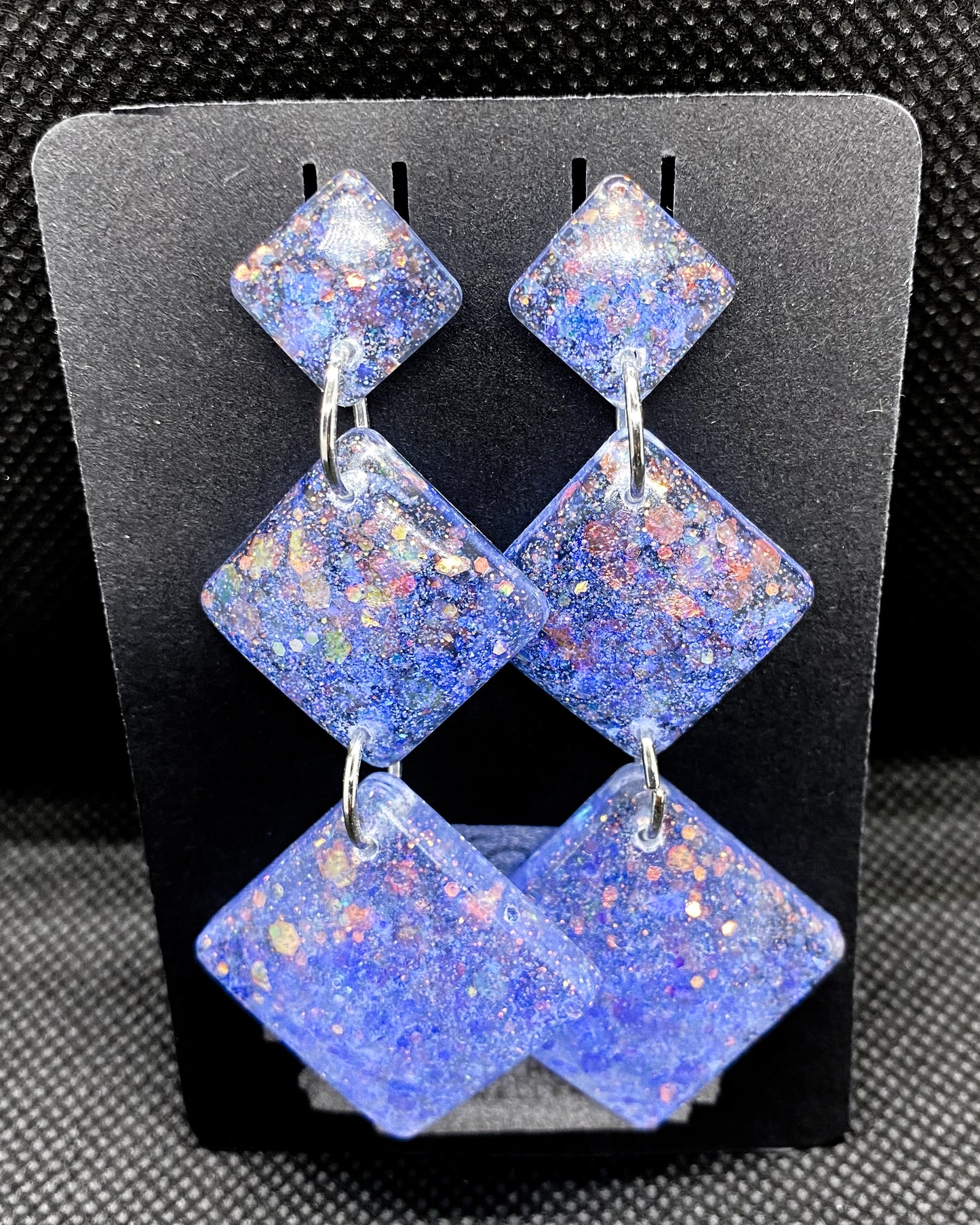 Blue Galaxy Glitter Triple Diamond Resin Earrings