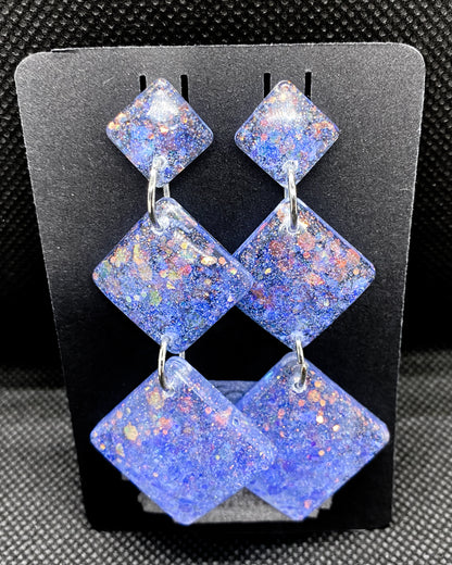 Blue Galaxy Glitter Triple Diamond Resin Earrings - J & I Vision