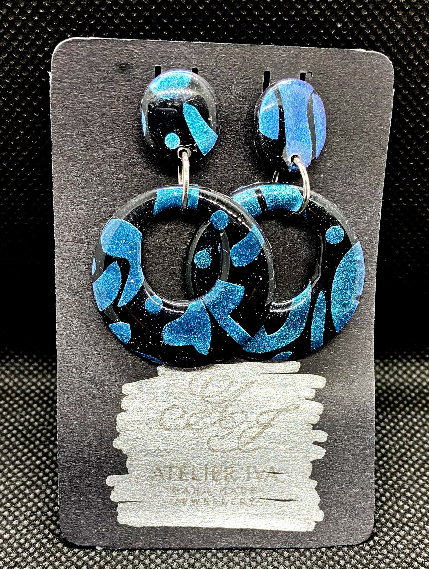 Black & Blue Abstract Open Circle Polymer Clay Earrings