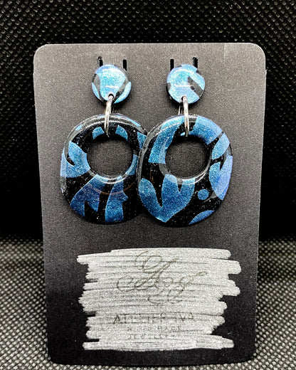 Black & Blue Glitter Mosaic Open Oval Polymer Clay Earrings - J & I Vision