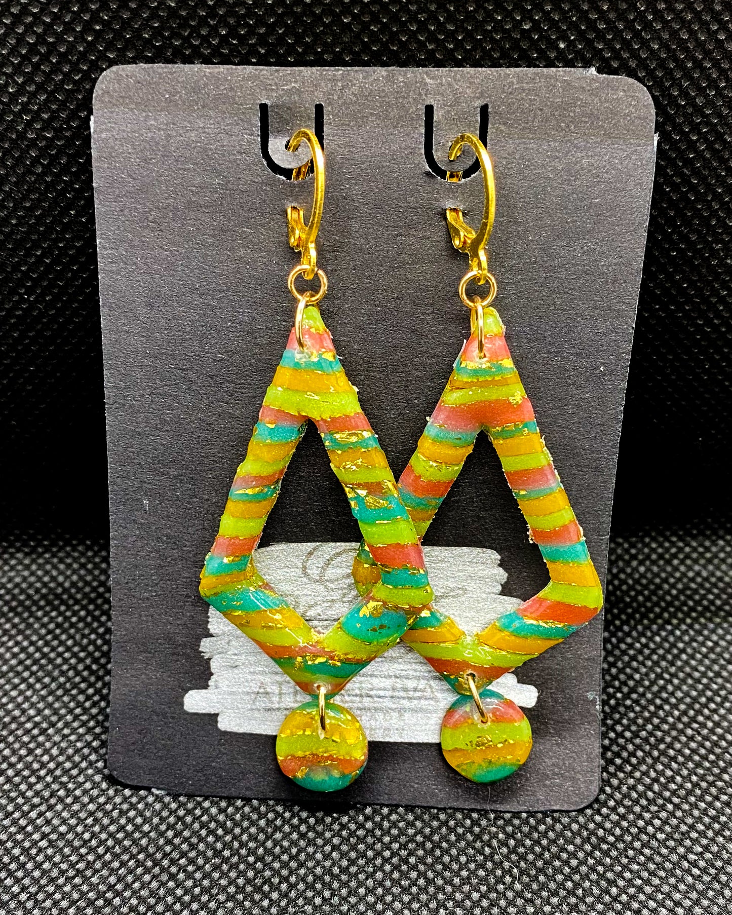 Rainbow Striped Open Diamond Polymer Clay Earrings