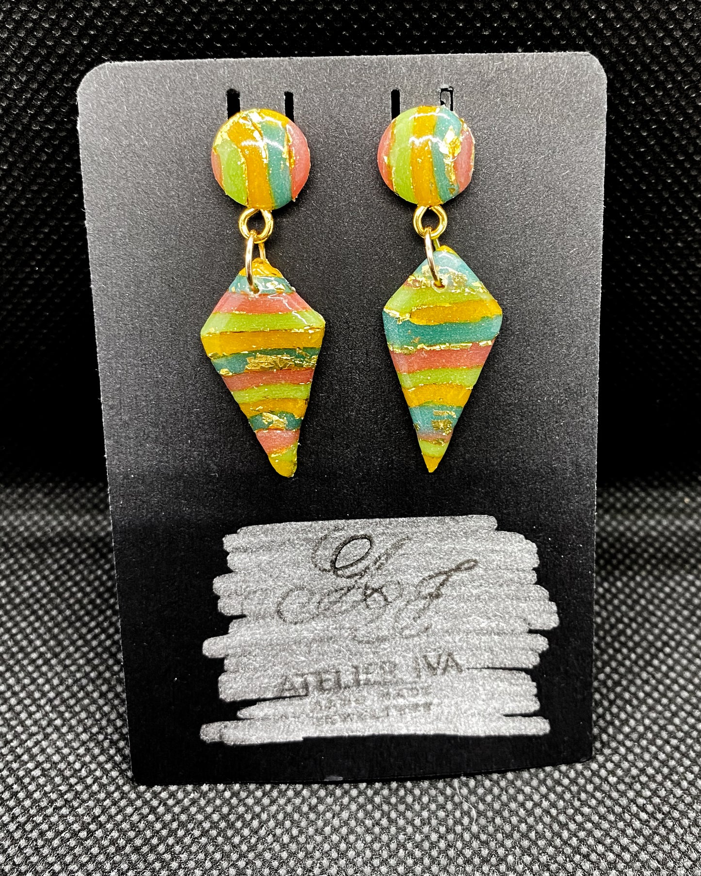 Rainbow Striped Cone Drop Polymer Clay Earrings