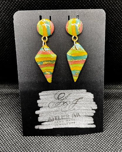 Rainbow Striped Cone Drop Polymer Clay Earrings - J & I Vision